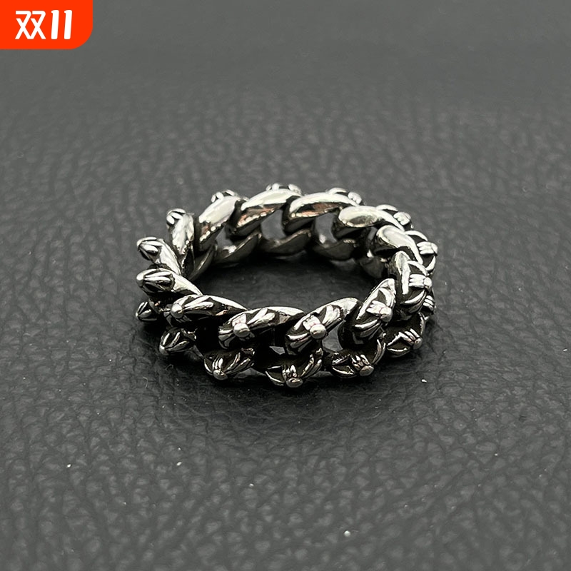 饰仟禧ODEK高级复古做旧麻花链条戒指小众指环男士霸气中古经典款