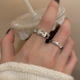 银色素圈锆石开口戒指套装女冷淡风情侣指环时尚个性ins风可调节