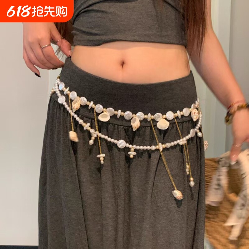 波西米亚仿海星贝壳珍珠腰链身体链女海边度假项链连衣裙腰带配饰