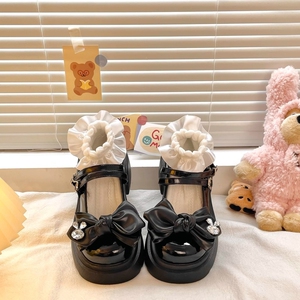 Lolita甜酷玛丽珍小皮鞋2024新款夏轻便松糕蝴蝶结厚底JK单鞋