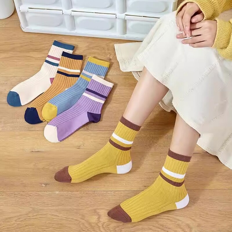 袜子女中筒袜潮韩版糖果色春夏季透气防臭拼色女袜 3双起多规格