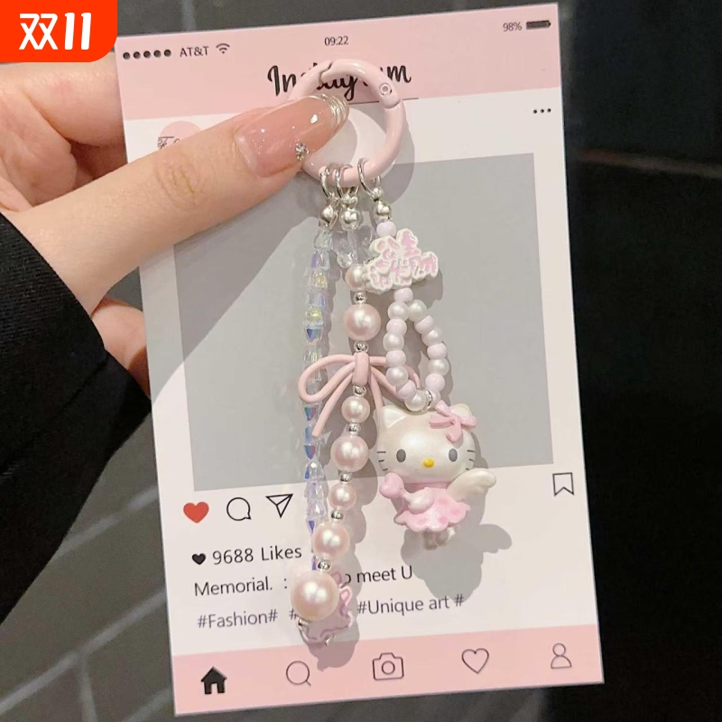 粉色kitty猫手机挂件手腕串珠ccd相机链小挂件钥匙扣库洛米玛丽猫