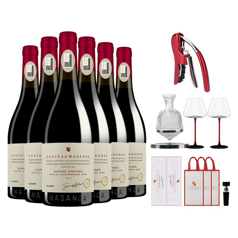 玛莎诺娅坡地红葡萄酒半甜型红酒750ml6支送酒具