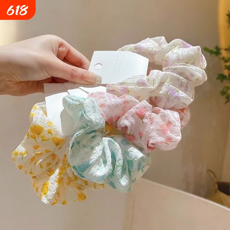 头绳扎头发爆款碎花发圈法式猪大肠皮筋高级小肠圈发带发饰绿色