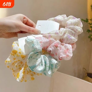 头绳扎头发爆款碎花发圈法式猪大肠皮筋高级小肠圈发带发饰绿色
