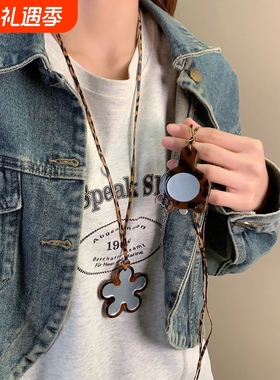 超百搭豹纹爱心花朵镜子款项链女2025新款爆款锁骨配饰