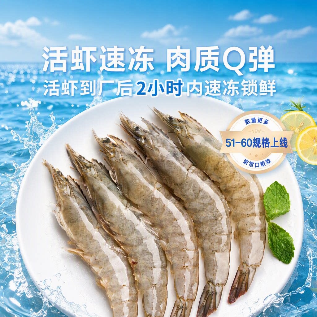 东方甄选白对虾大虾南美白虾鲜活速冻生鲜冻虾海鲜冷冻特大号新鲜