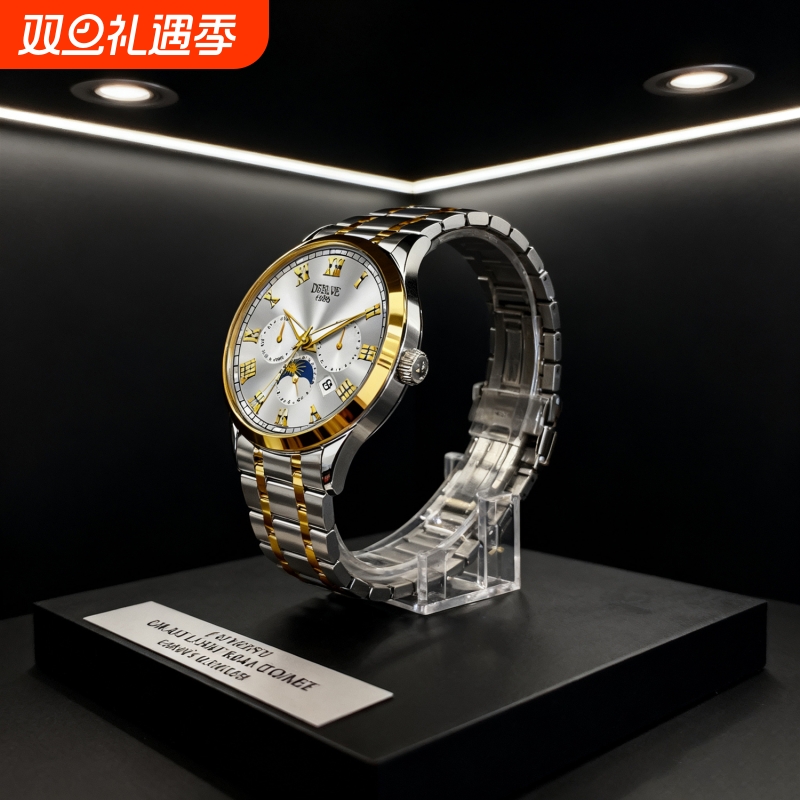 正品名牌钢带商务防水石英腕表高级感男士男款手表全自动非机械表