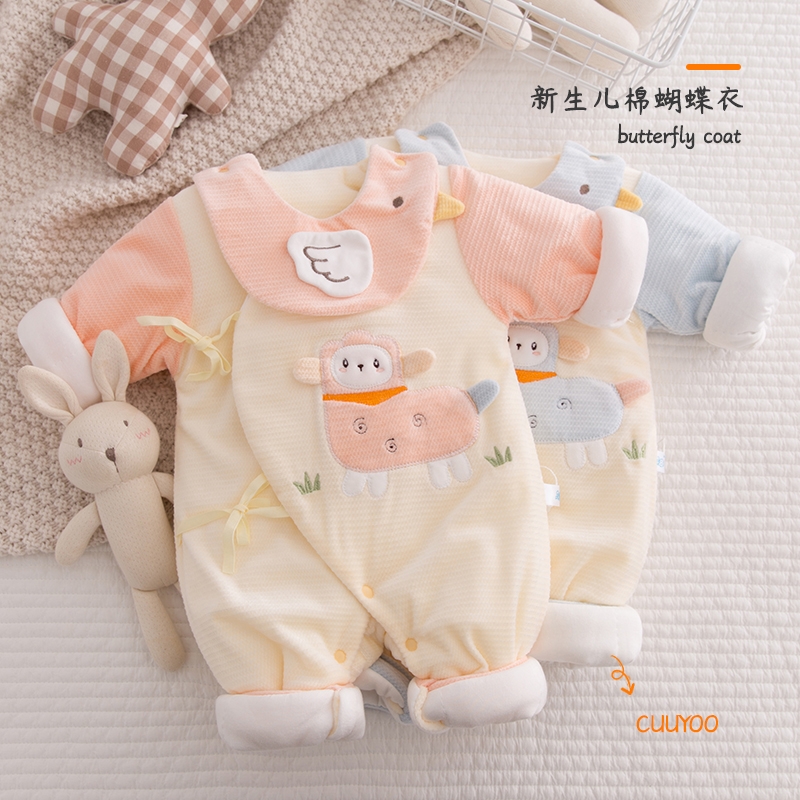 新生婴儿衣服冬装春秋冬季连体衣03月初生夹棉衣保暖哈衣宝宝棉衣