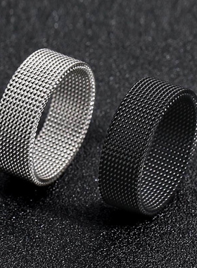 时尚个性简约网格戒指男士日韩潮人网红食指环镂空钛钢情侣戒子女