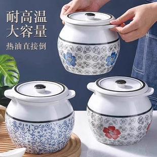 景德镇猪油罐陶瓷耐高温食品级家用带盖辣椒油罐大容量装荤油坛子