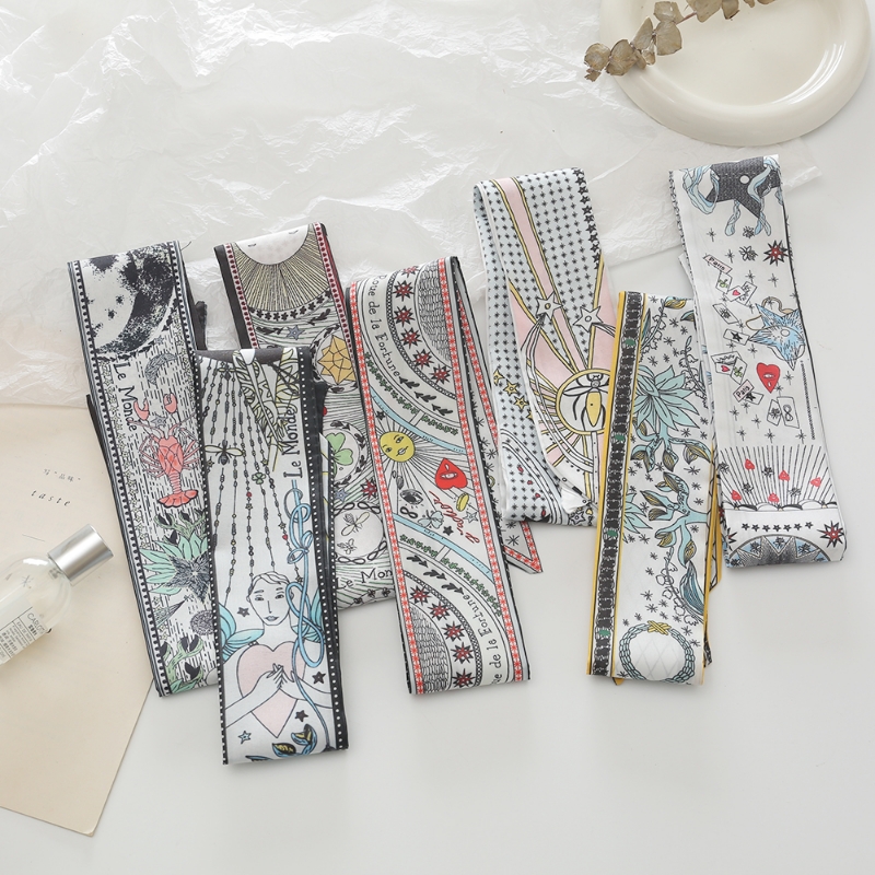 领巾女塔罗牌系列双层双面印花斜纹绸绑包包手柄丝巾细长窄小丝带