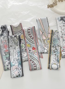 领巾女塔罗牌系列双层双面斜纹绸绑包包手柄丝巾细长窄小丝带白色