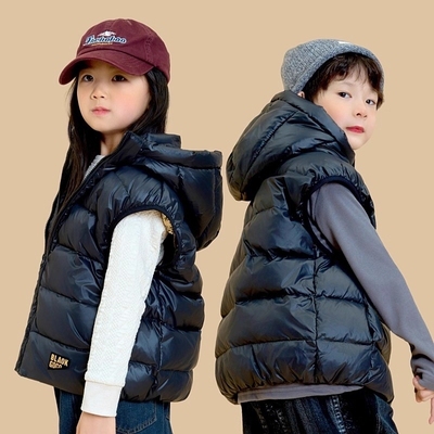 秋冬季儿童羽绒服马甲中大童宝宝保暖加厚连帽背心男女童外穿马甲