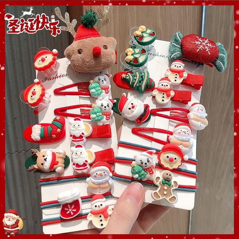2025新款圣诞节装饰发夹儿童头饰品可爱刘海发卡头绳女童节日礼物