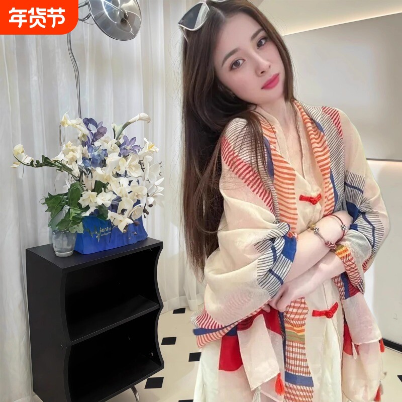 民族风小披肩春夏季百搭气质棉麻盘扣防晒薄款旅游沙滩防风大方