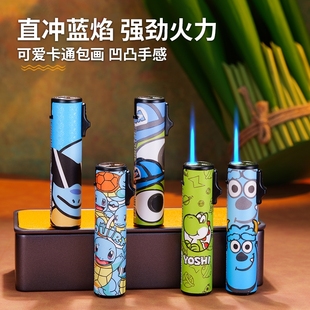 金属圆柱防风防爆耐用可充气一次性打火机可爱卡通包画商超批发