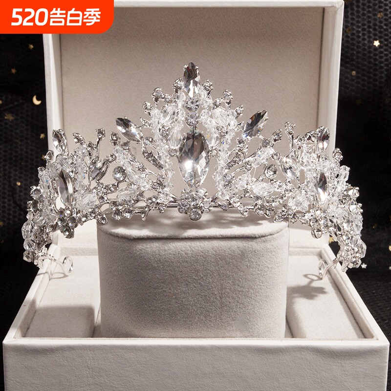 皇冠头饰公主儿童生日银色女童发箍演出走秀王冠女孩水晶韩版发饰