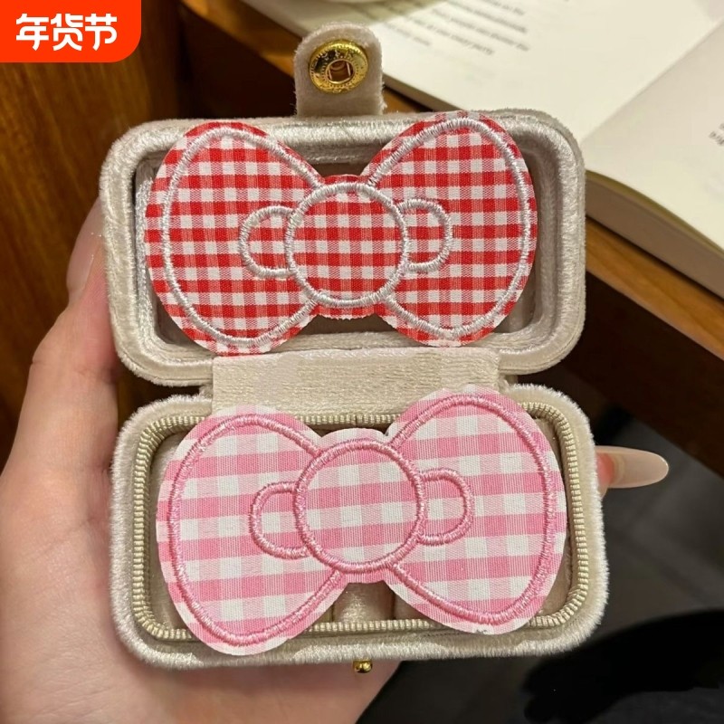 可爱格纹蝴蝶结魔术贴甜美碎发无痕刘海贴前额侧边整理神器发贴