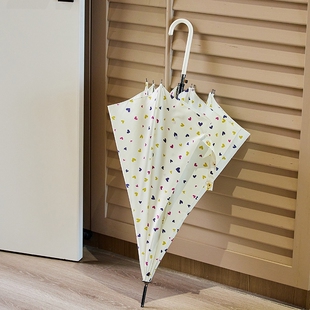 遮阳伞女韩国小清新简约雨伞女自动长柄弯勾学生黑胶太阳伞条纹伞