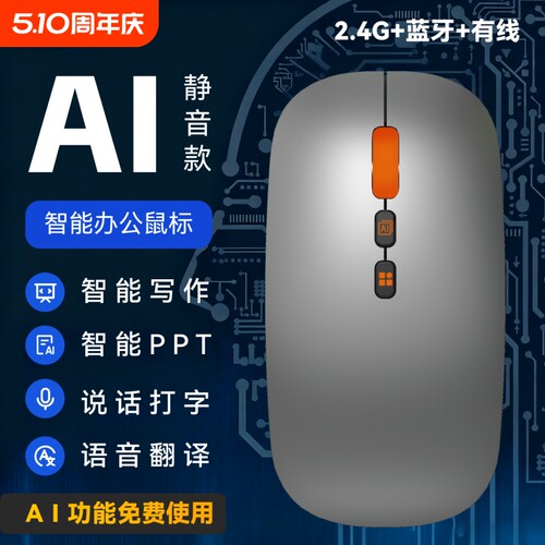 云小鹿2.4G无线+蓝牙+有线AI鼠标