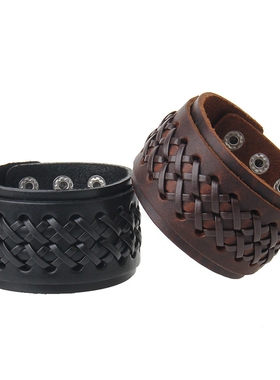 跨境饰品多双层复古牛皮穿绳皮革编制手镯男士皮手链欧美手链手环