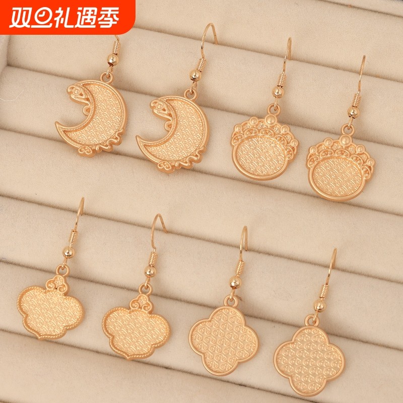 宋锦耳钉耳钩旗袍汉服搭配耳环手工diy刺绣包布底托新中式耳饰品