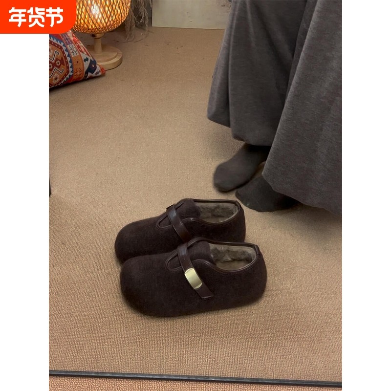 厚底毛呢加绒勃肯鞋女2025新款冬季外穿保暖毛毛棉鞋冬天通勤女鞋,女鞋,勃肯鞋/软木鞋,淘宝优惠券,粉丝福利购,淘宝优惠卷