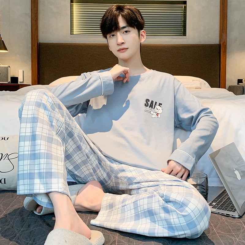 春秋款纯棉睡衣男士长袖长裤2025年新款青少年休闲家居服套装上衣