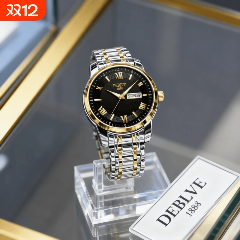 手表男款机械风全自动防水高级感全自动男表数字双日历防水腕表男