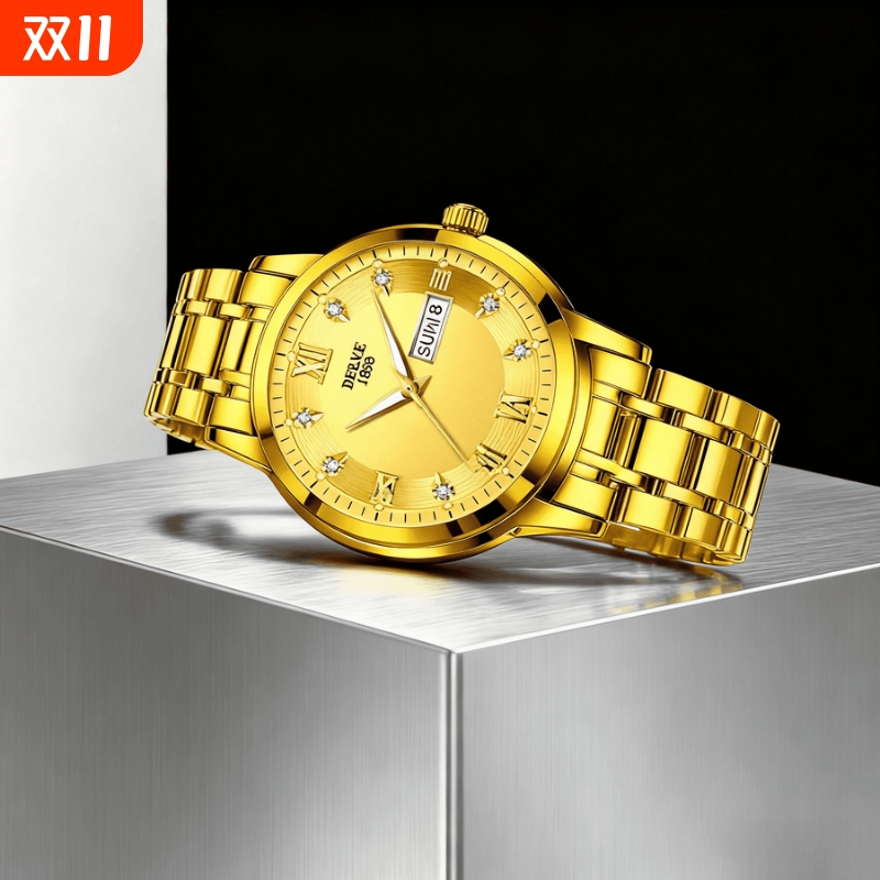 手表男款防水高级感全自动男表数字双日历防水腕表男机械风全自动