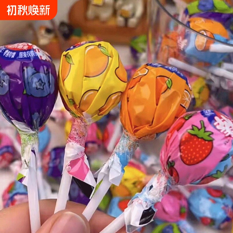蜡笔小新真果棒棒糖500g袋装约50支水果儿童休闲零食礼物散糖喜糖