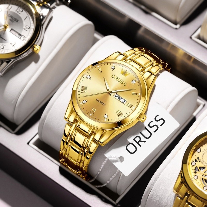 一件代发男士全自动石英表电子表夜光防水带日历镶钻商务男士腕表