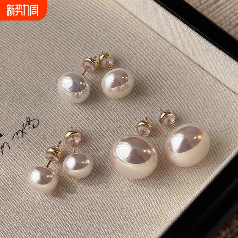 施家馒头粉光珍珠耳钉女紫色馒头轻奢气质耳环2026新款小众耳钉