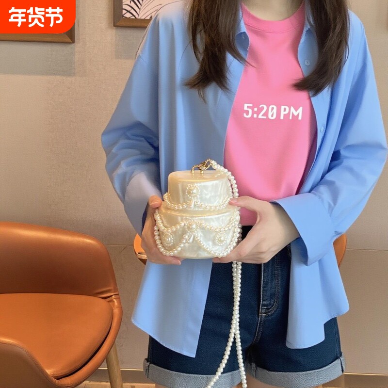 亚克力蛋糕包可爱珍珠晚装手拿包串珠珍珠钱包婚礼派对奢华单肩包