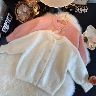 女童水貂绒开衫 女宝宝针织外套拜年服红色 毛衣亲子毛绒上衣新年装