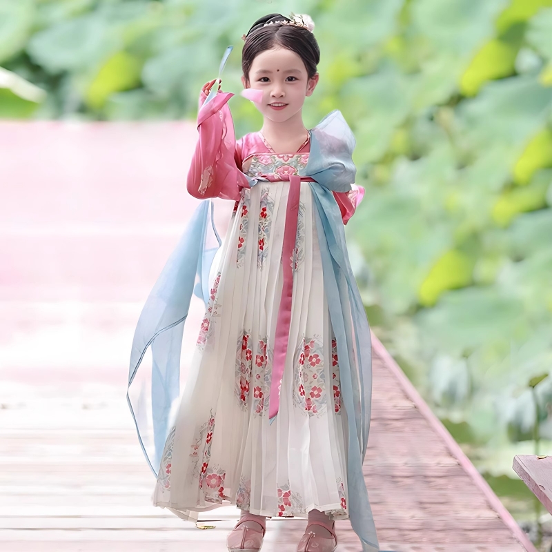 汉服女童2025春夏季新款中国风超仙唐装连衣裙小女孩古风齐胸襦裙