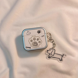 可爱卡通情侣脚印猫咪小狗适用AirPods保护套新款 iPod苹果耳机壳