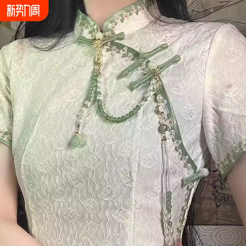 胸前清新中式国风旗袍配饰压襟春夏吊坠挂件古典超仙珍珠流苏配饰