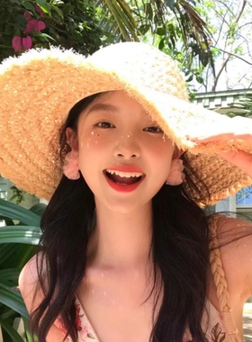 草帽女出游夏遮阳海边新款沙滩度假防晒帽太阳帽子大帽檐旅行大檐