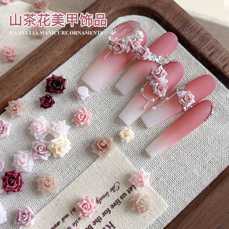 网红山茶花美甲饰品干枯玫瑰树脂小清新精致迷你甜美风穿戴甲配饰