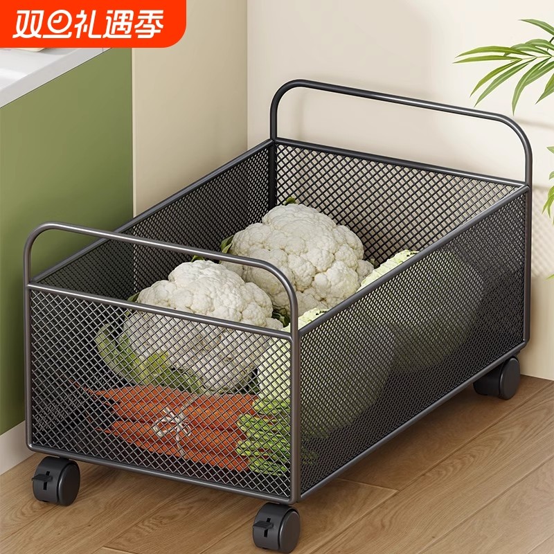 厨房蔬菜置物架家用落地式可移动小推车日常大容量镂空蔬果放置架