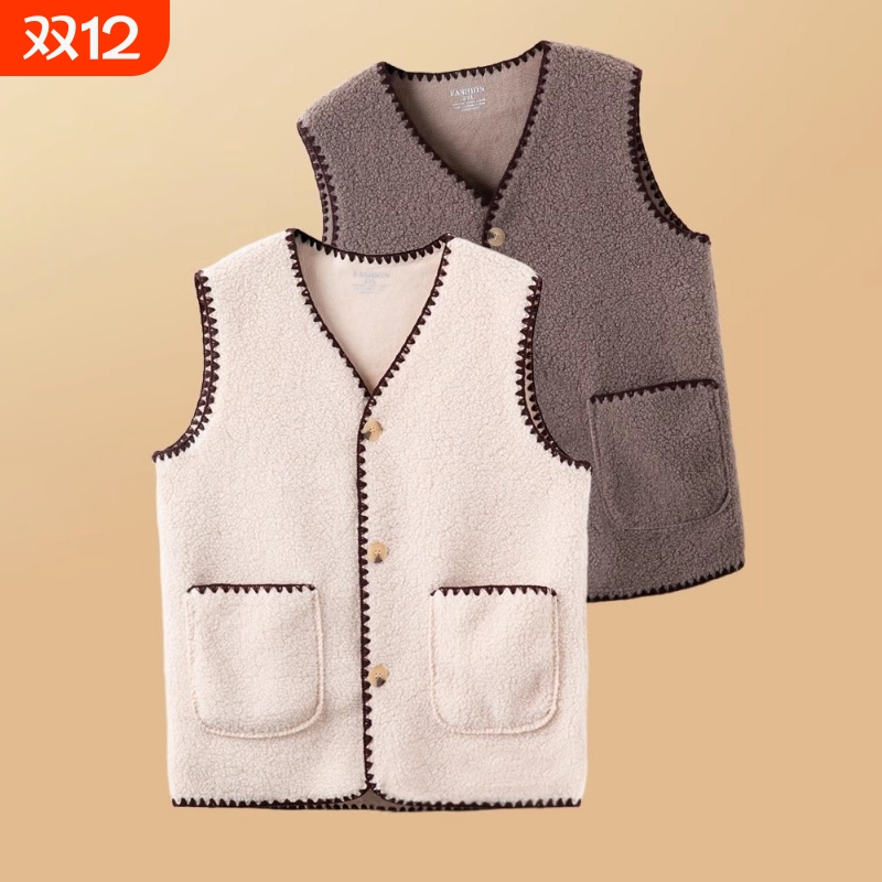 雪夕妈妈秋冬装百搭马甲上衣中老年人女装仿貂绒灯芯绒马夹薄外套