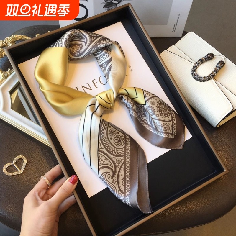 薄款方巾抹胸丝巾发带夏季腰果花腰带女夏披肩绑包法式头巾波点