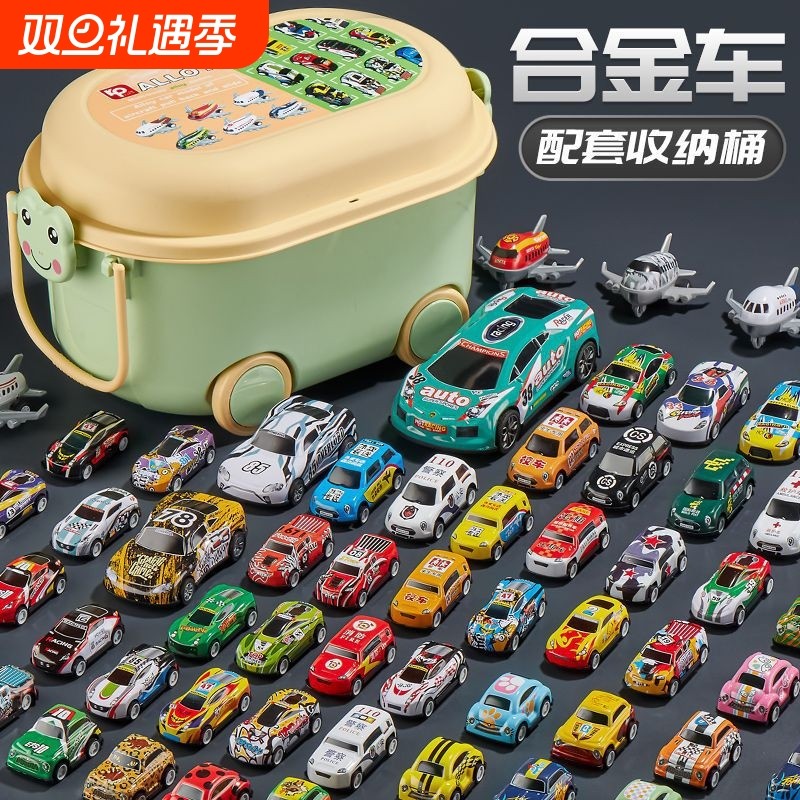 回力金属警车玩具套装3岁以上男孩女孩收纳桶装玩具车套装一整套