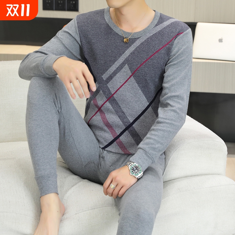 红豆纯棉秋衣秋裤加厚40-50中年男士棉毛衫60-70岁老年人打底内衣