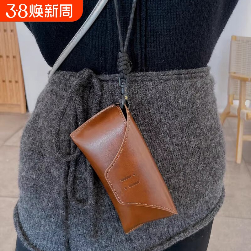 高级简约墨镜包出口级男女款棕色太阳眼镜盒皮质便携硬抗压收纳