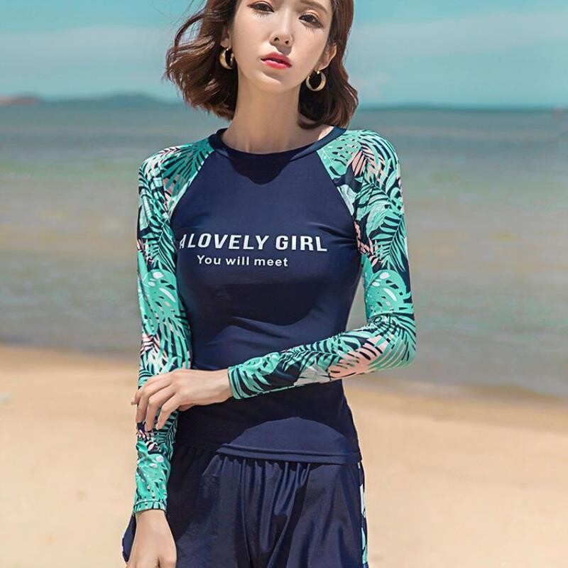 2025新款长袖长裤游泳衣女分体三件套冲浪保守防晒女士泡温泉泳装