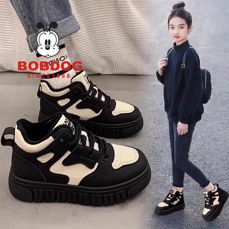 巴布豆真皮女童秋冬款2025新款休闲儿童运动鞋中大童板鞋跑步鞋潮