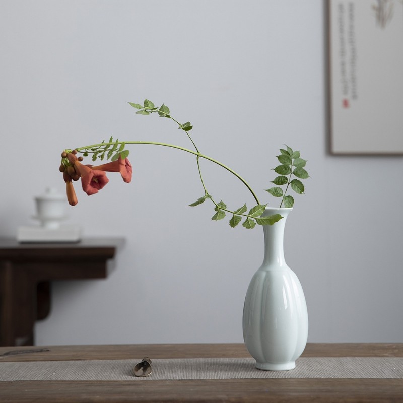 景德镇文艺创意影青复古禅意花瓶清新雅致陶瓷迷你摆件插花器